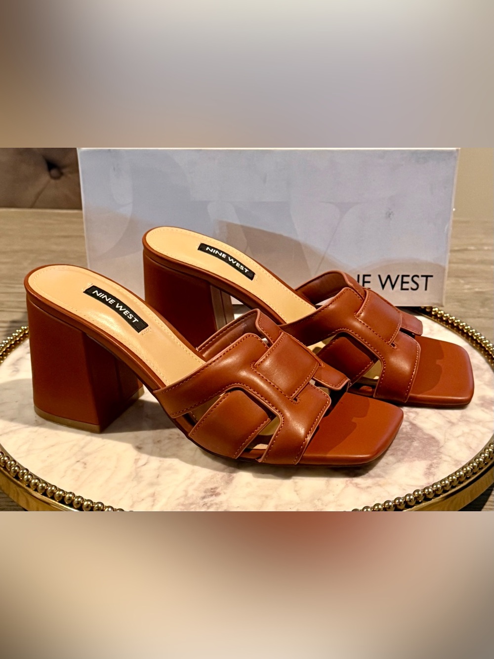 Nine West Kaylen3 Brown Block Heel Mule Sandals | Sz. 7.5 ~ (NWB)
